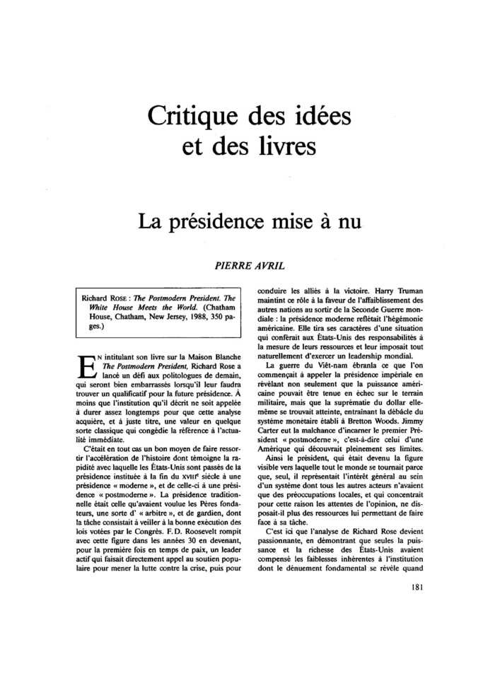 La présidence mise à nu
 – page 1