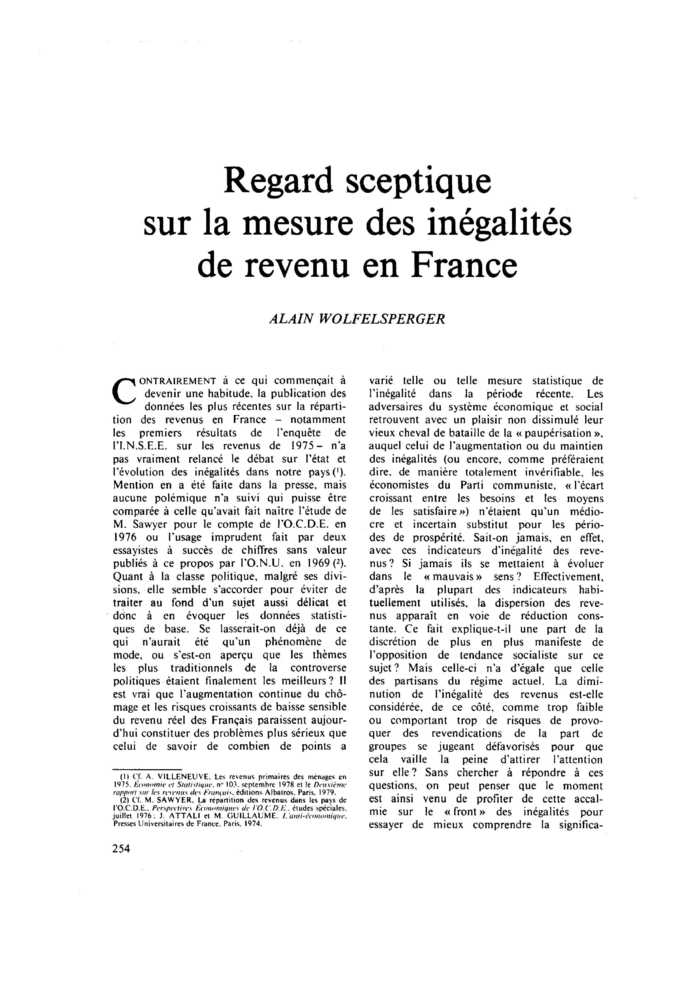 Regard sceptique sur la mesure des inégalités de revenu en France
 – page 1