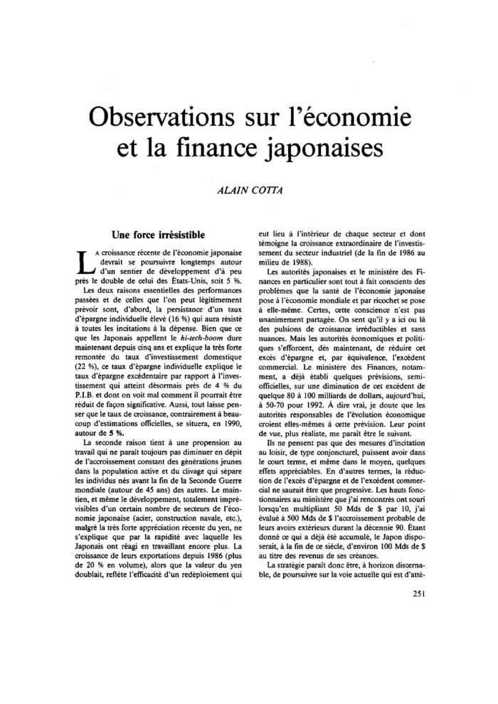 Observations sur l’économie et la finance japonaises
 – page 1