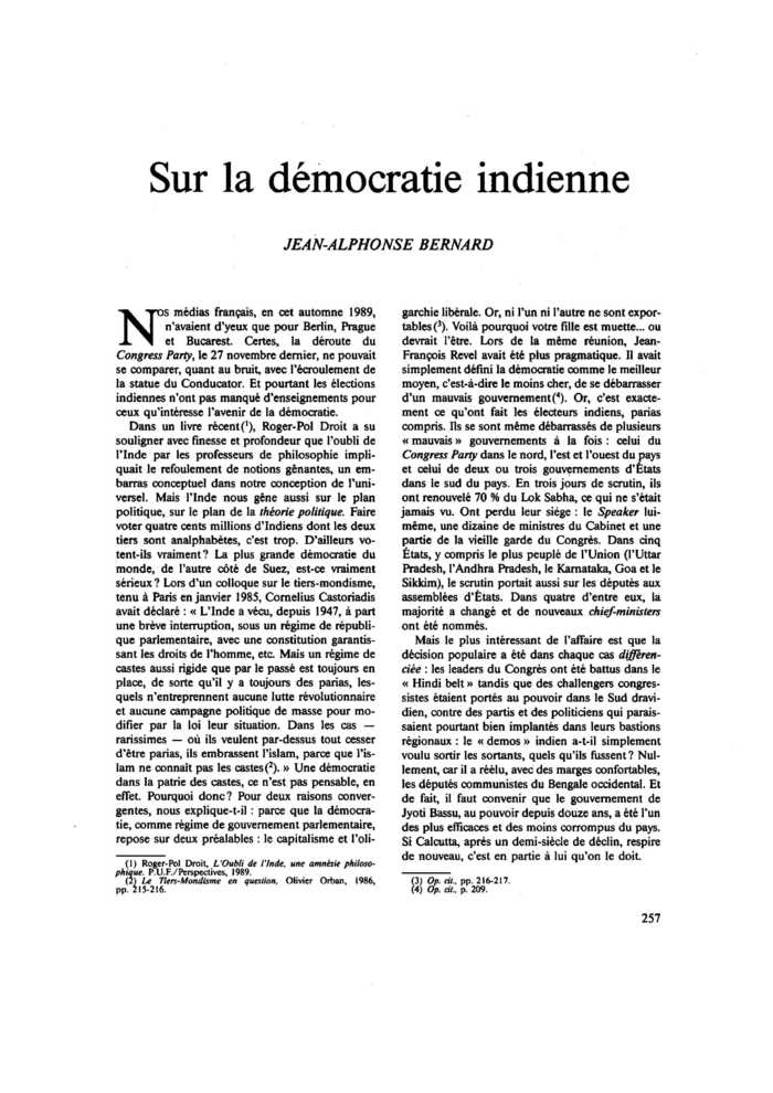 Sur la démocratie indienne
 – page 1