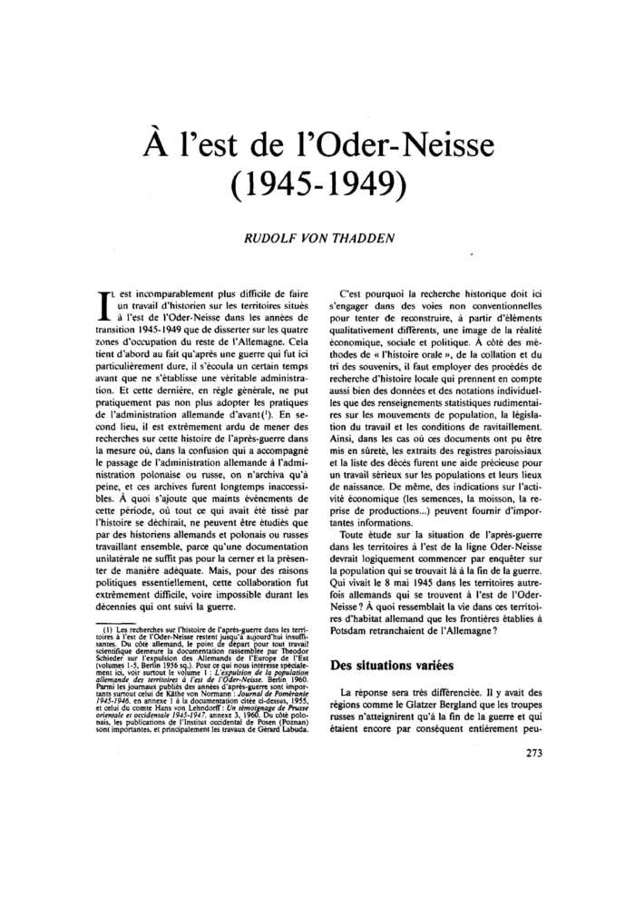 À l’est de l’Oder-Neisse (1945-1949)
 – page 1