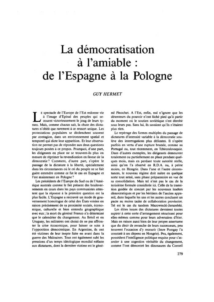La démocratisation à l’amiable : de l’Espagne à la Pologne
 – page 1