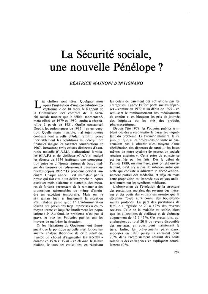 La Sécurité sociale, une nouvelle Pénélope ?
 – page 1