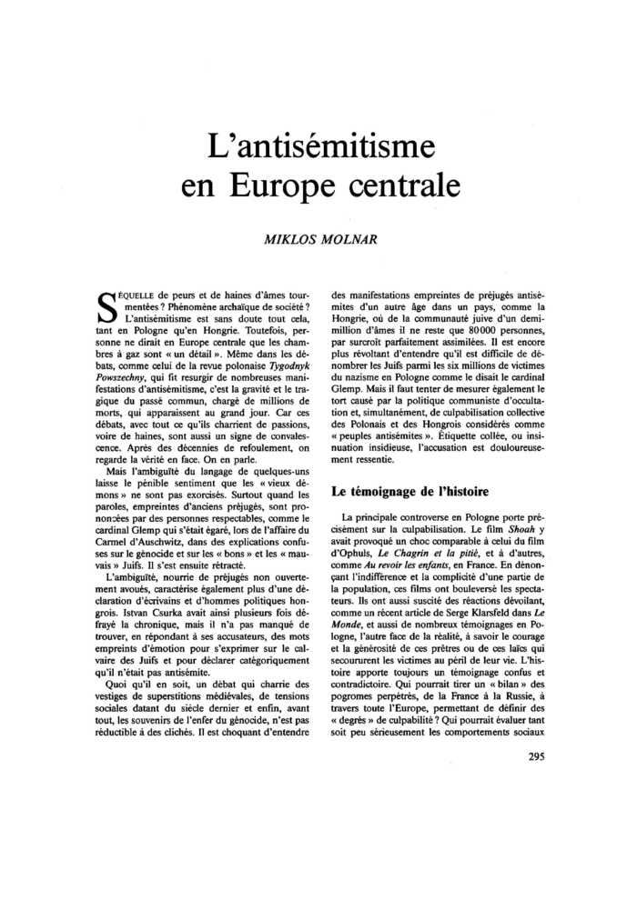L’antisémitisme en Europe centrale
 – page 1