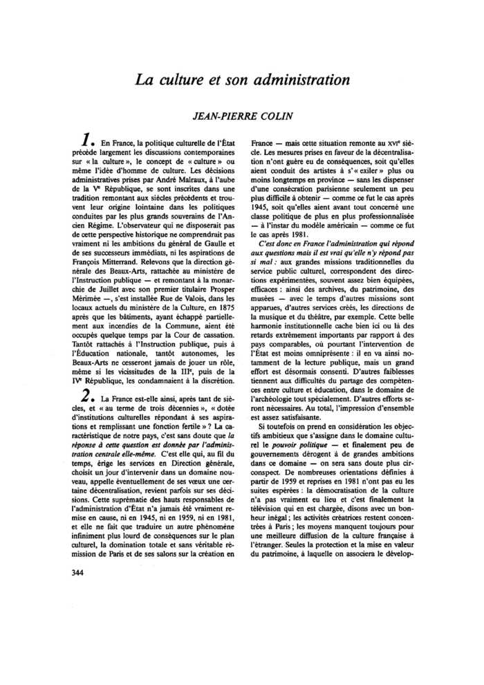 La culture et son administration
 – page 1