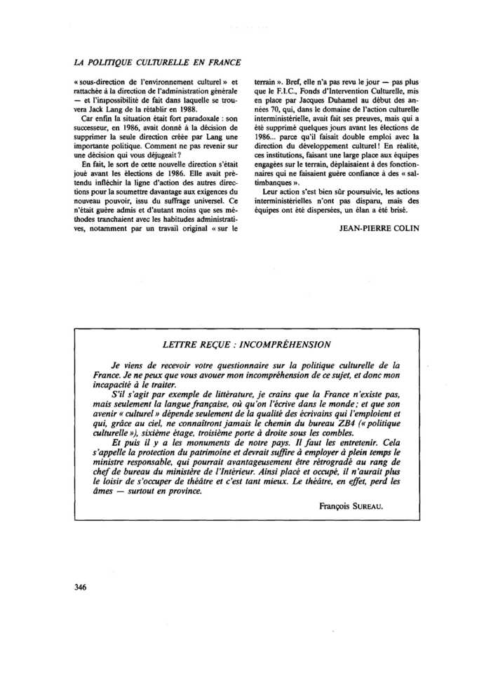 LETTRE REÇUE : INCOMPRÉHENSION
 – page 1
