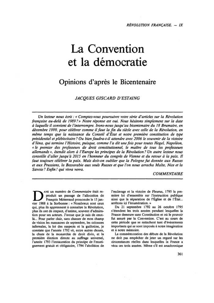 La Convention et la démocratie. Opinions d’après le Bicentenaire
 – page 1