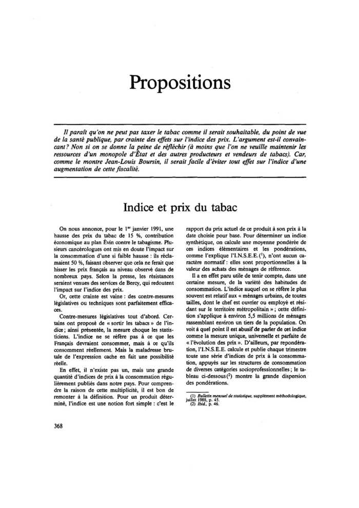 Indice et prix du tabac
 – page 1