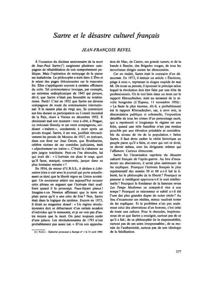 Sartre et le désastre culturel français
 – page 1