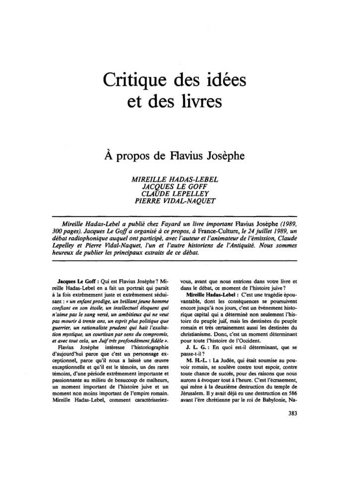 À propos de Flavius Josèphe
 – page 1