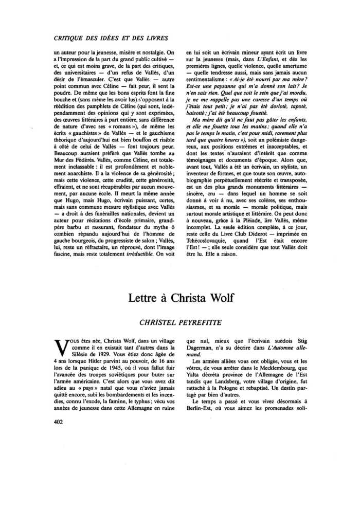Lettre à Christa Wolf
 – page 1