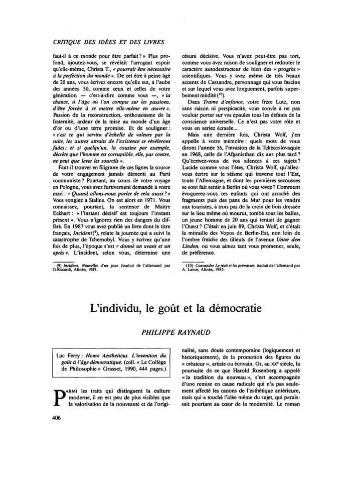 L’individu, le goût et la démocratie
 – page 1