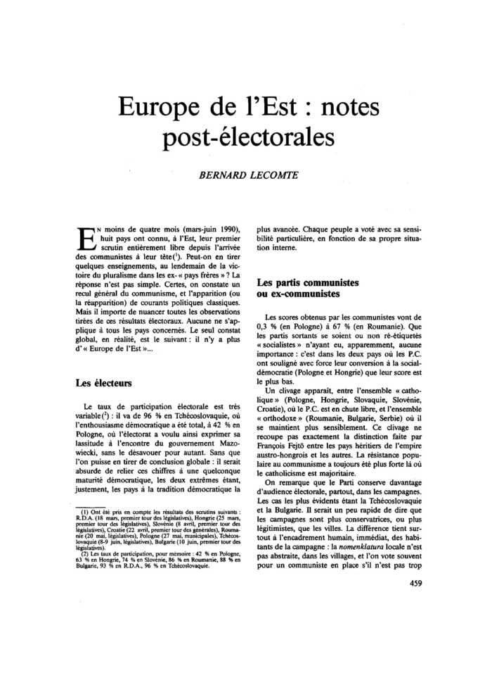 Europe de l’Est : notes post-électorales
 – page 1