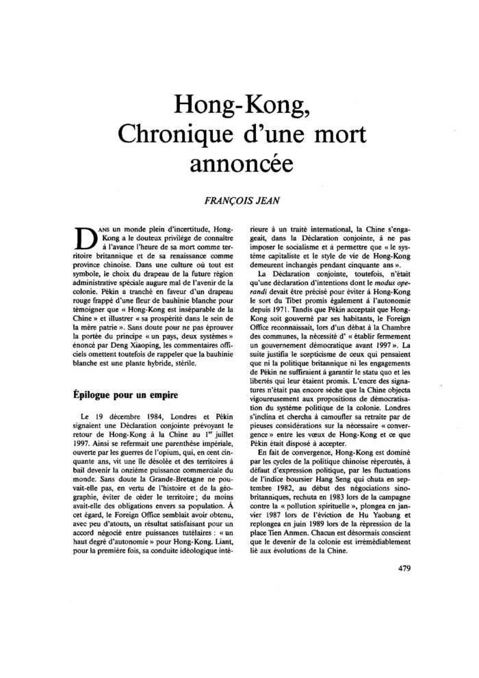 Hong-Kong, chronique d’une mort annoncée
 – page 1