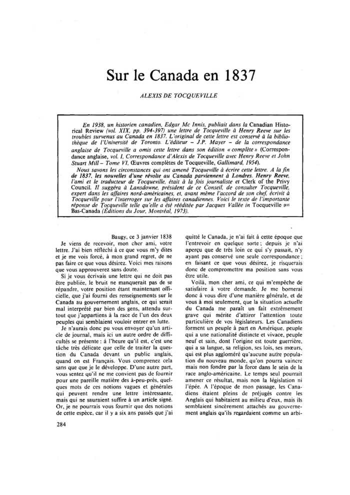 Sur le Canada en 1837
 – page 1