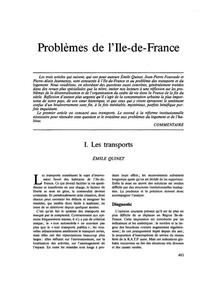 Problèmes de l’Île-de-France : I. Les transports
 – page 1
