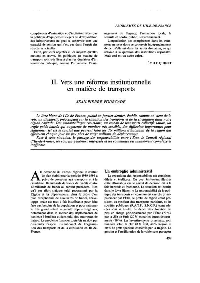 Problèmes de l’Île-de-France : II. Vers une réforme institutionnelle en matière de transports
 – page 1