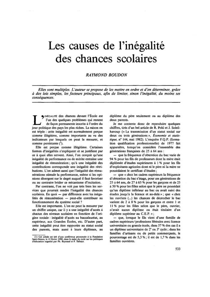 Les causes de l’inégalité des chances scolaires
 – page 1