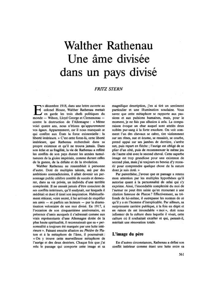 Walther Rathenau. Une âme divisée dans un pays divisé
 – page 1