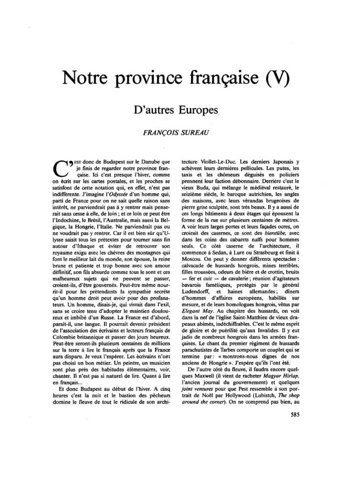 Notre province française (V). D’autres Europes
 – page 1