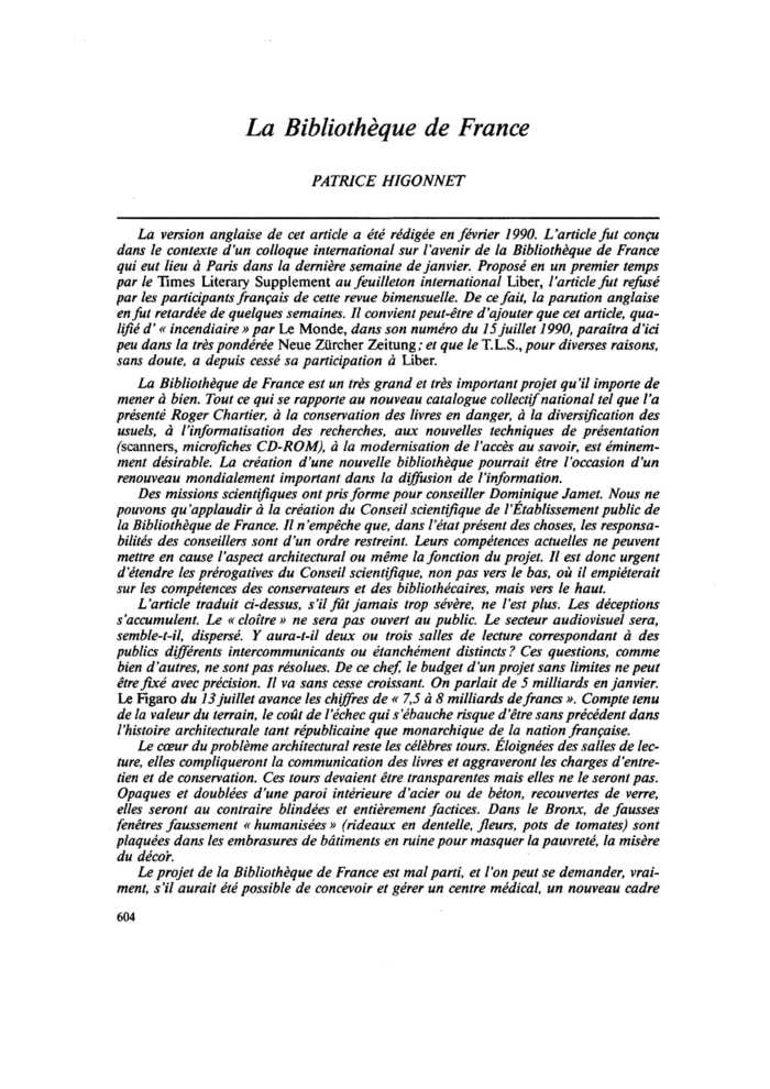 La Bibliothèque de France
 – page 1