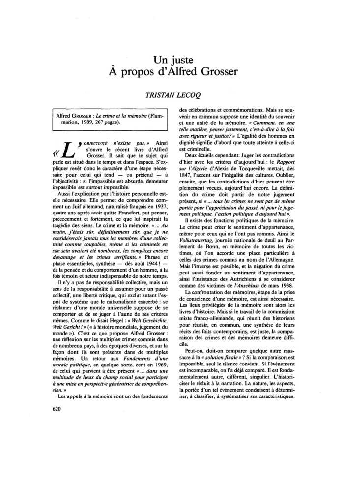 Un juste. À propos d’Alfred Grosser
 – page 1