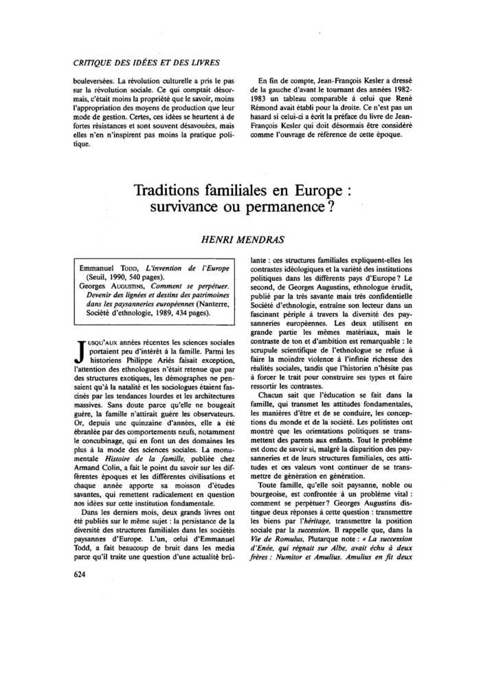 Traditions familiales en Europe : survivance ou permanence ?
 – page 1