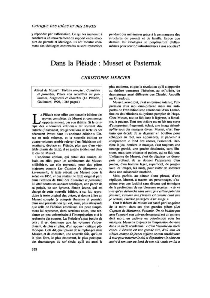 Dans la Pléiade : Musset et Pasternak
 – page 1