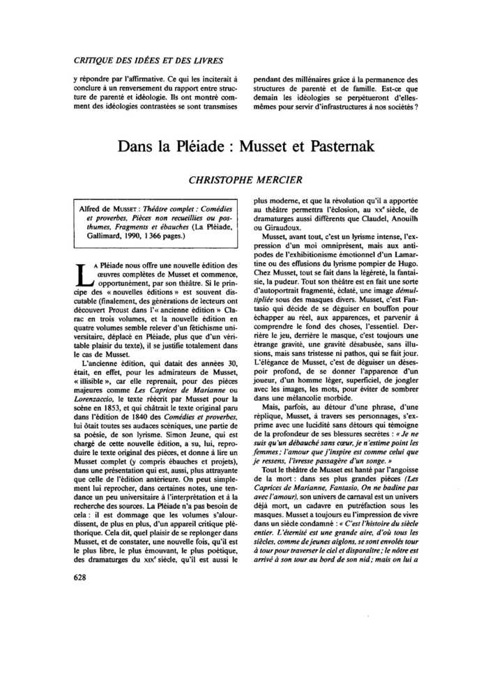 Dans la Pléiade : Musset et Pasternak
 – page 1