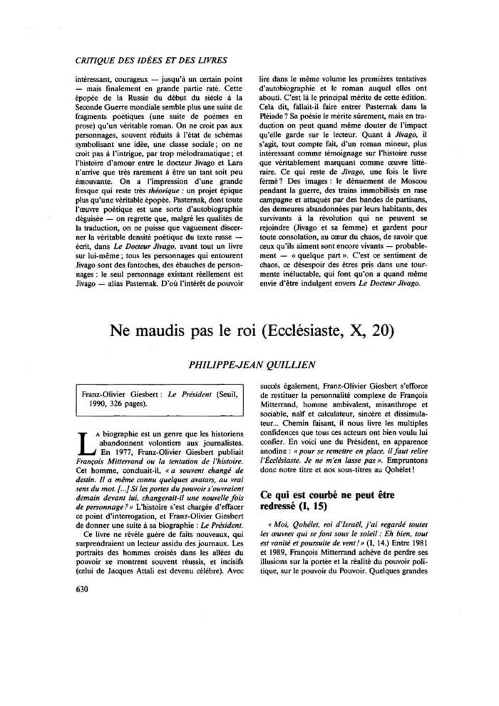 Ne maudis pas le roi (Ecclésiaste, X, 20)
 – page 1