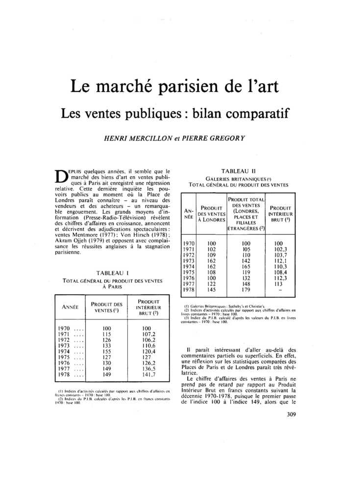 Le marché parisien de l’art. Les ventes publiques : bilan comparatif
 – page 1