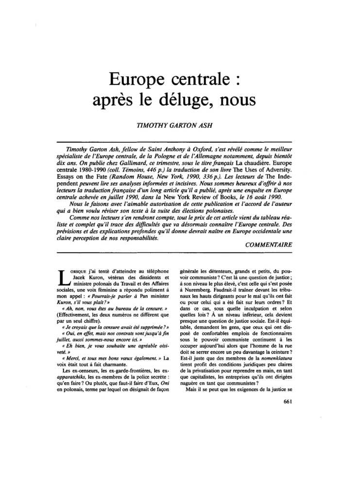 Europe centrale : après le déluge, nous
 – page 1