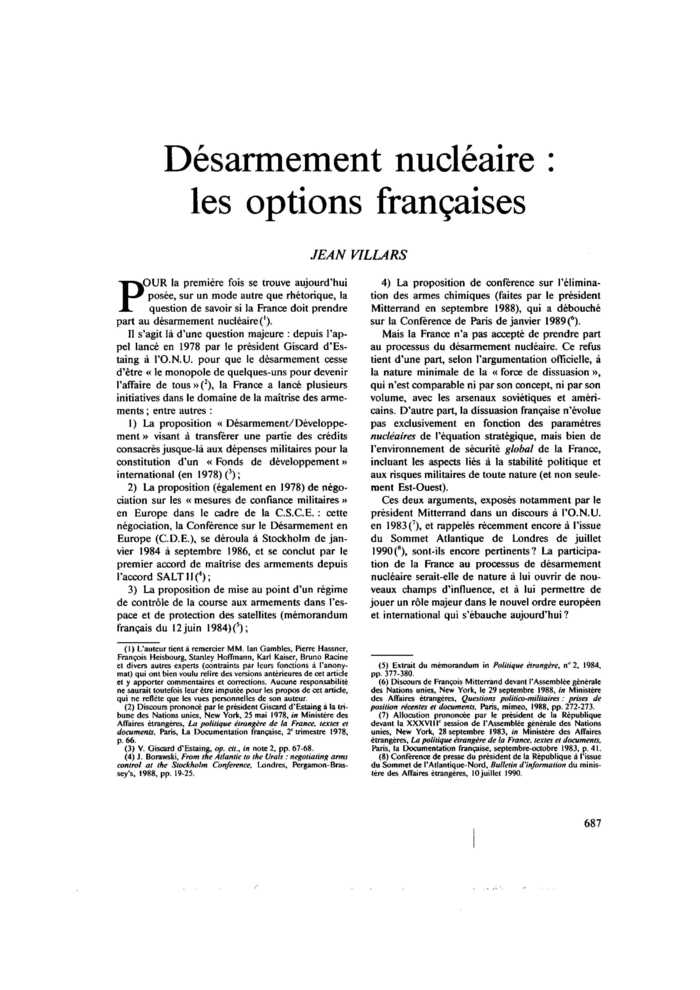 Désarmement nucléaire : les options françaises
 – page 1
