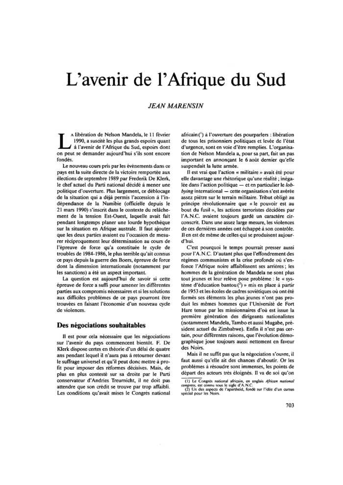 L’avenir de l’Afrique du Sud
 – page 1