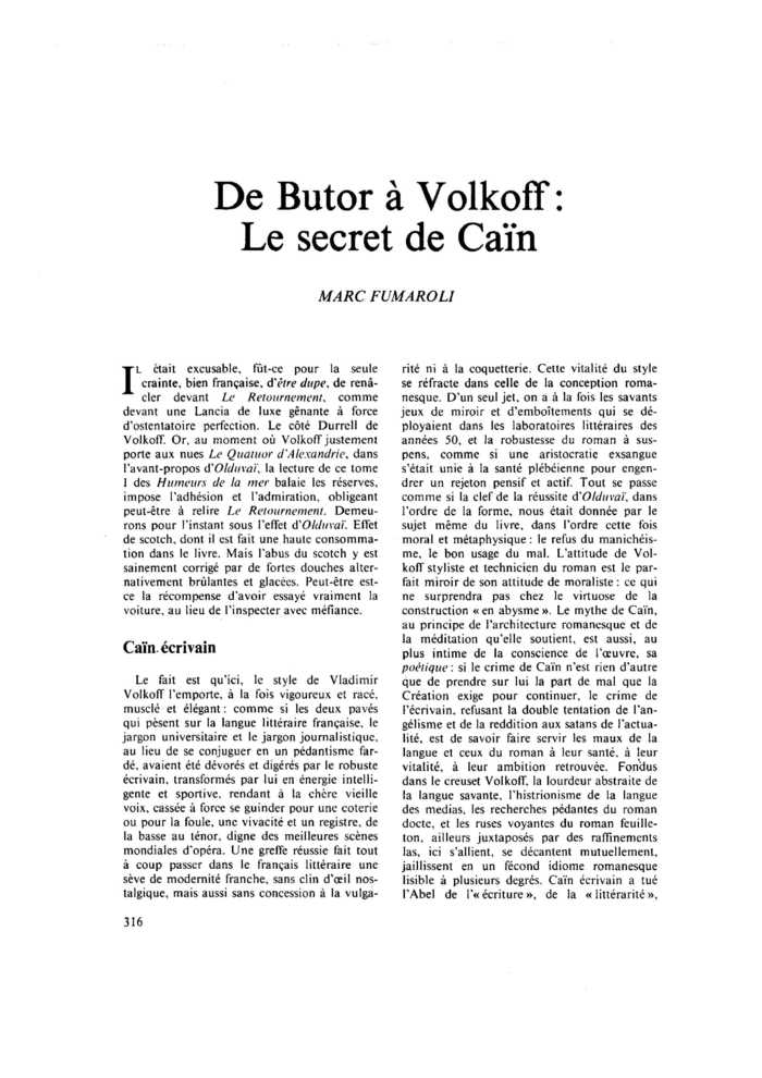 De Butor à Volkoff : Le secret de Caïn
 – page 1
