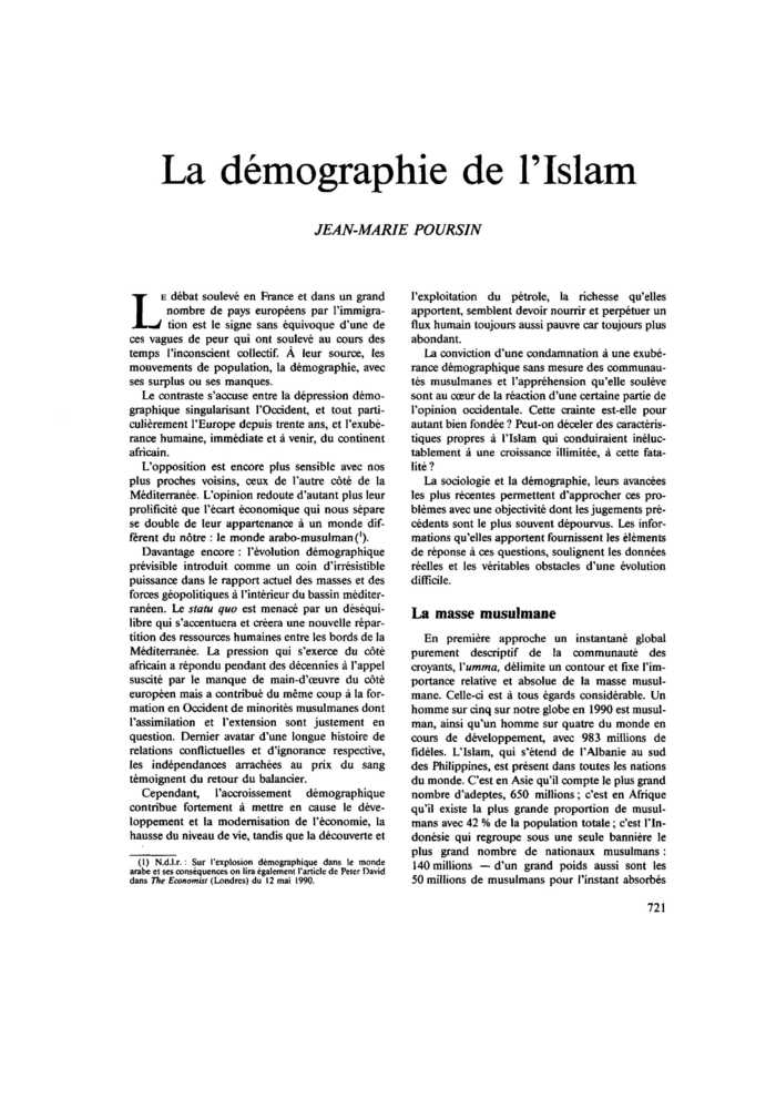 La démographie de l’Islam
 – page 1