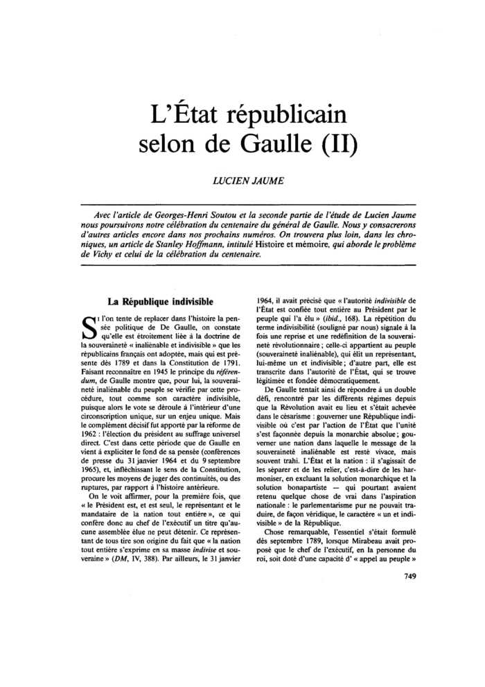 L’État républicain selon de Gaulle (II)
 – page 1