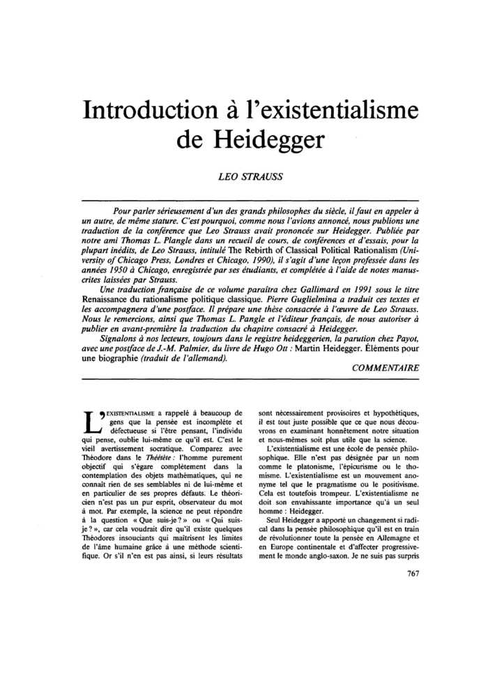 Introduction à l’existentialisme de Heidegger
 – page 1