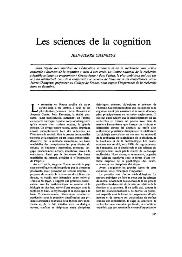 Les sciences de la cognition
 – page 1