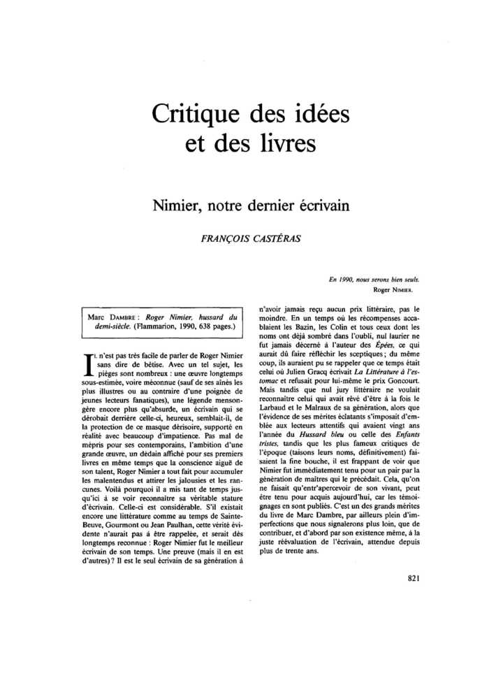 Nimier, notre dernier écrivain
 – page 1