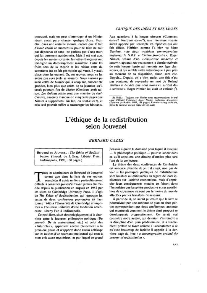 L’éthique de la redistribution selon Jouvenel
 – page 1