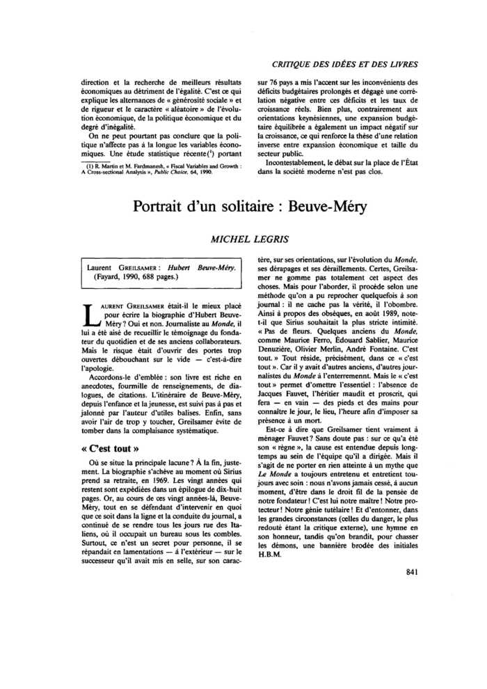 Portrait d’un solitaire : Beuve-Méry
 – page 1