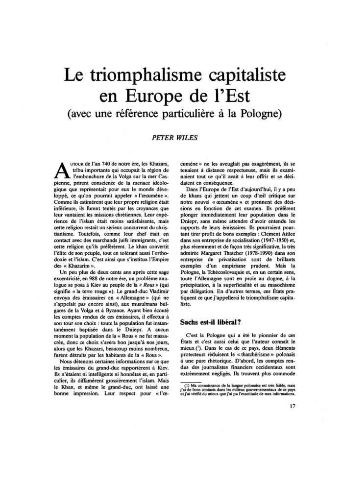 Le triomphalisme capitaliste en Europe de l’Est (avec une référence particulière à la Pologne)
 – page 1