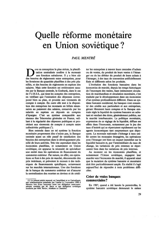 Quelle réforme monétaire en Union soviétique ?
 – page 1