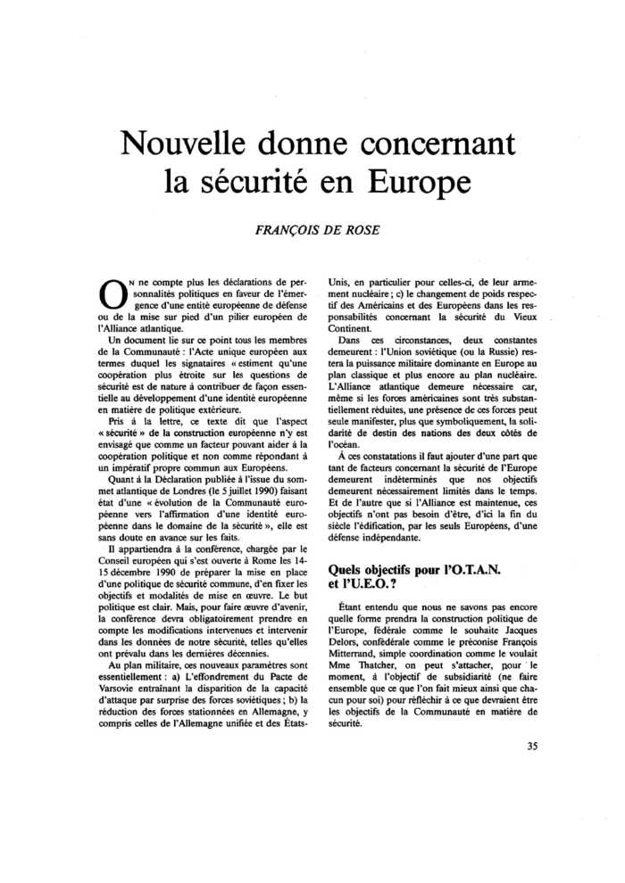 Nouvelle donne concernant la sécurité en Europe
 – page 1