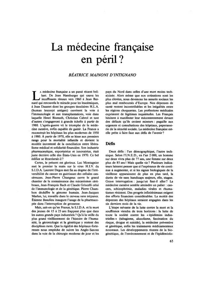 La médecine française en péril ?
 – page 1