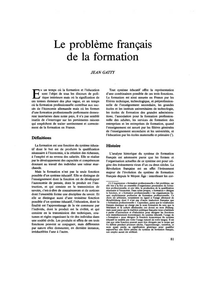 Le problème français de la formation
 – page 1