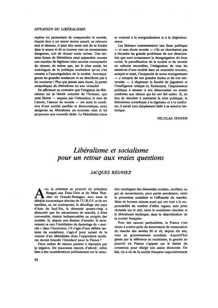 Libéralisme et socialisme pour un retour aux vraies questions
 – page 1