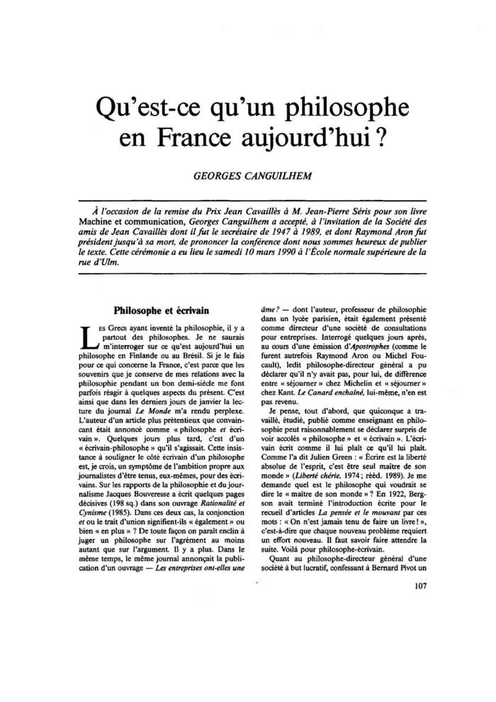 Qu’est-ce qu’un philosophe en France aujourd’hui ?
 – page 1