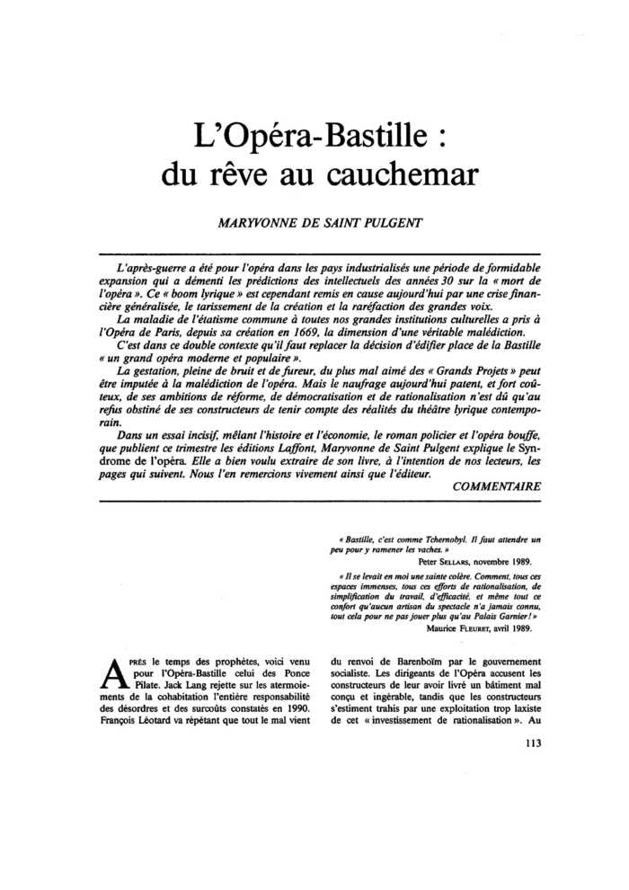L’Opéra-Bastille : du rêve au cauchemar
 – page 1